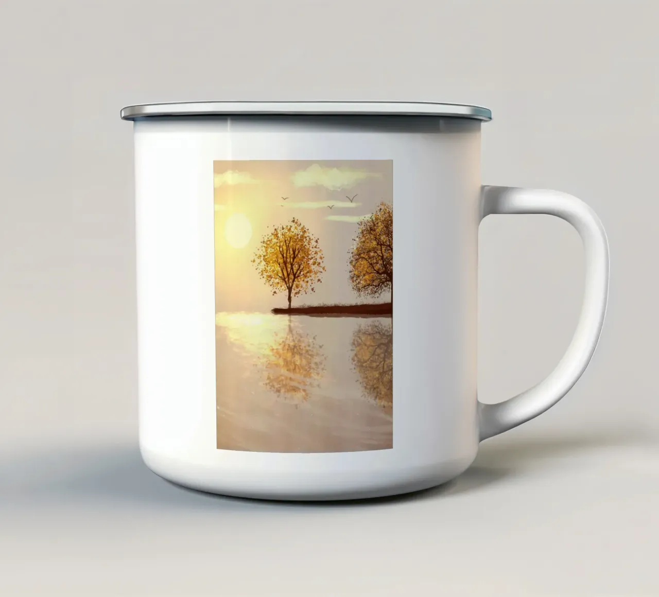tree reflect in the sunlight tazza in smalto da scoten