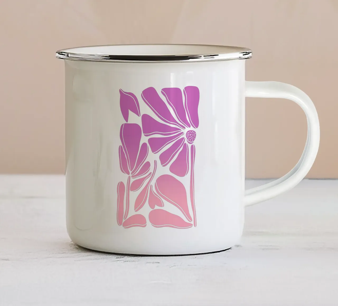 Blumen gradient pink emaille mok van BAINAI STYLE