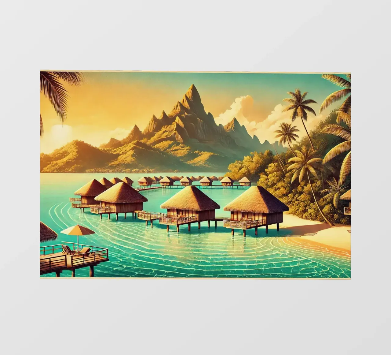 Poster d'epoca di Bora Bora, Polinesia francese pellicola backlit da Wanderlust Vibes