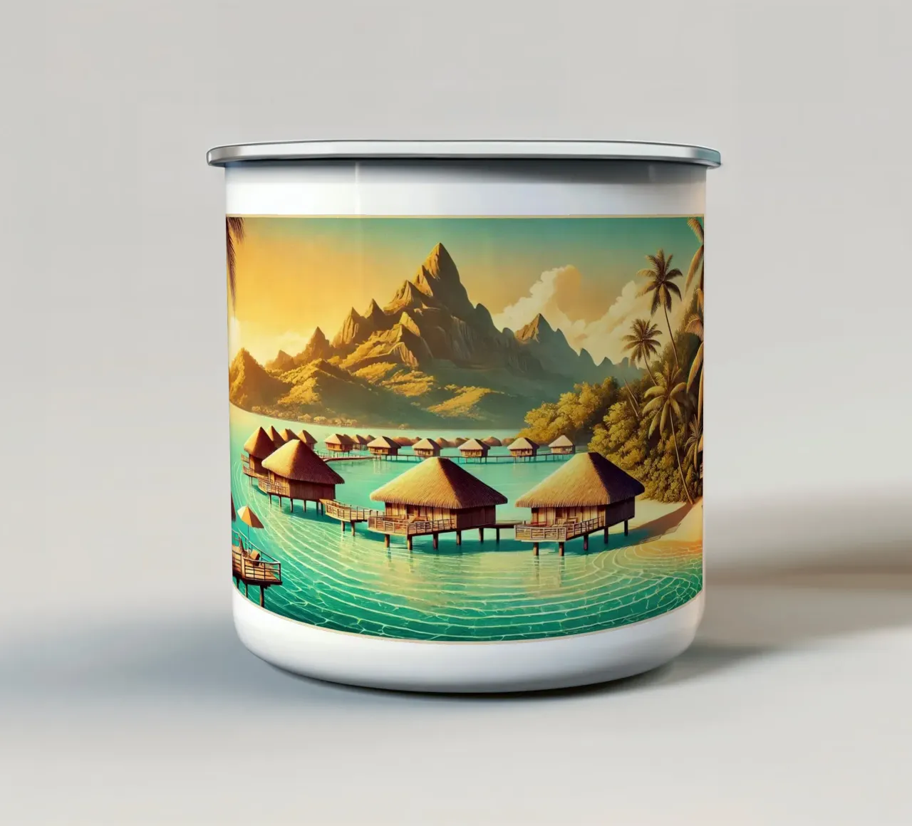 Poster d'epoca di Bora Bora, Polinesia francese tazza in smalto da Wanderlust Vibes