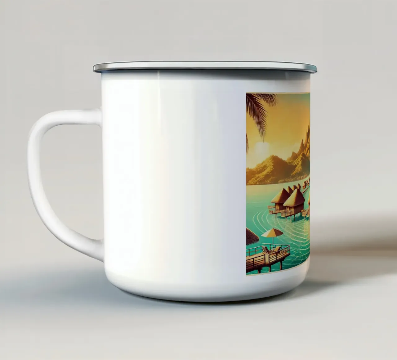 Poster d'epoca di Bora Bora, Polinesia francese tazza in smalto da Wanderlust Vibes