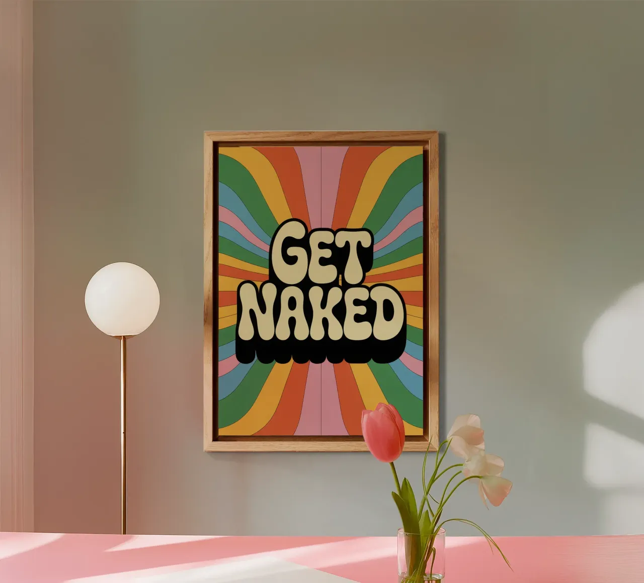 Get Naked – Psychedelic Retro Typografie alluminio dibond da Words by Niki