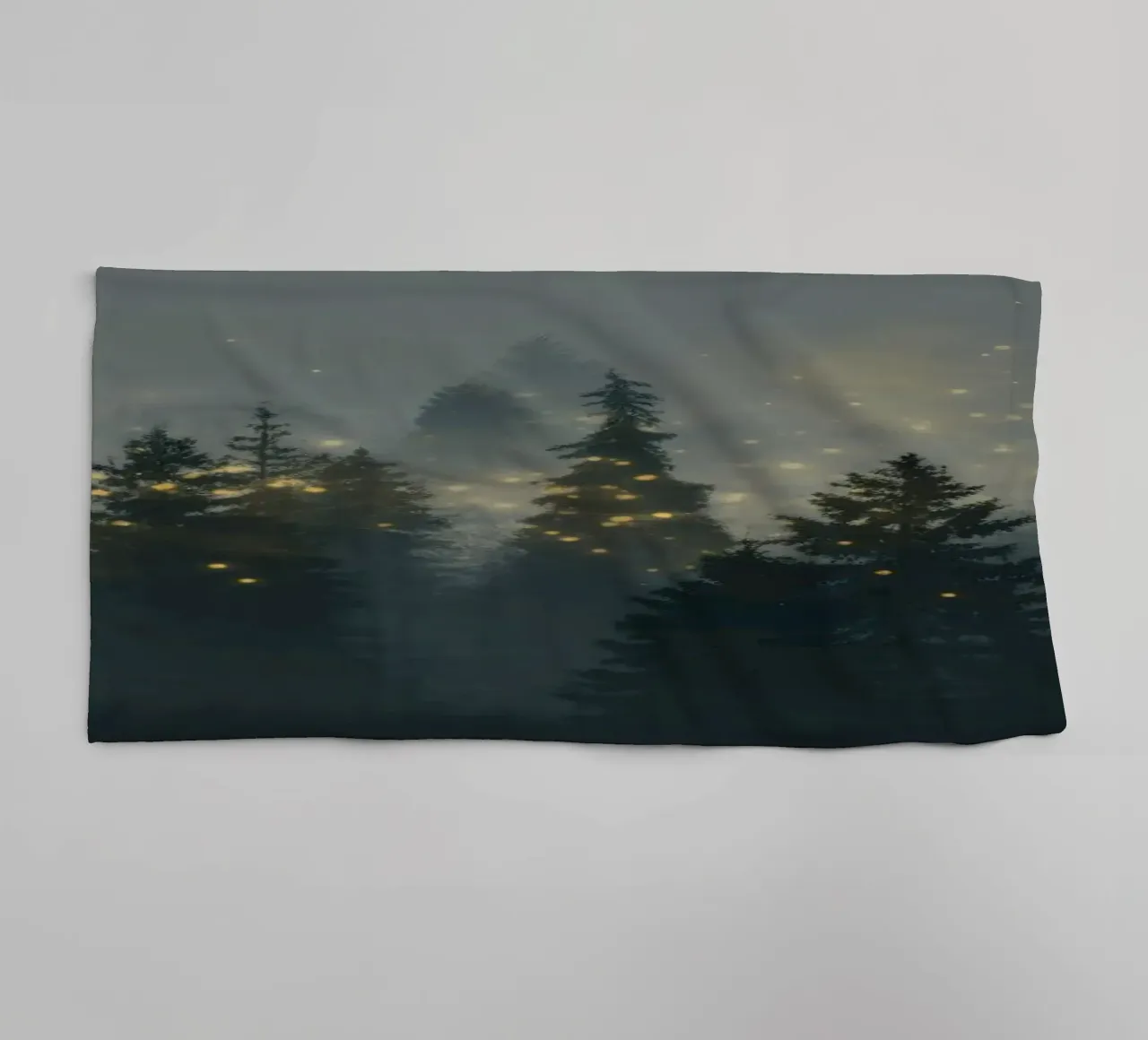 Enchanted Forest of Golden Fireflies towel by Plain Thoughts