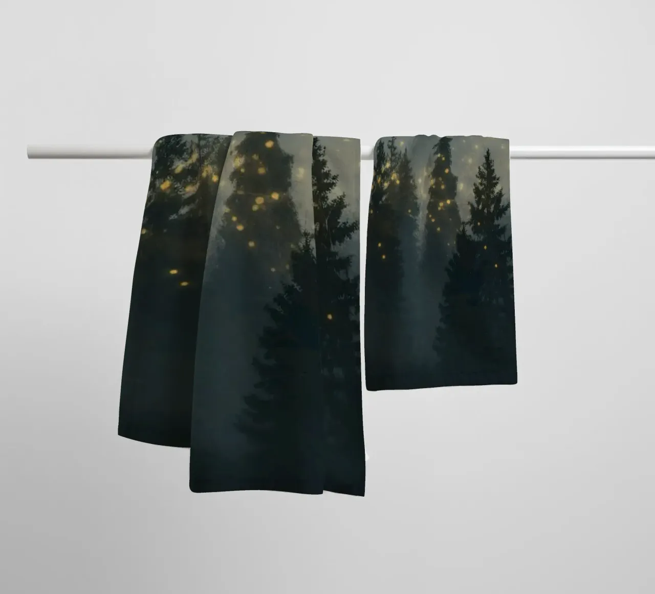 Enchanted Forest of Golden Fireflies towel by Plain Thoughts