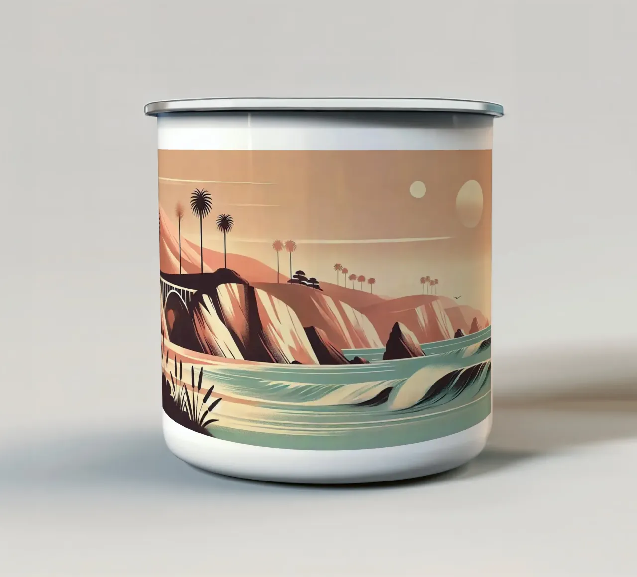 Poster d'epoca sulla costa della California tazza in smalto da Wanderlust Vibes