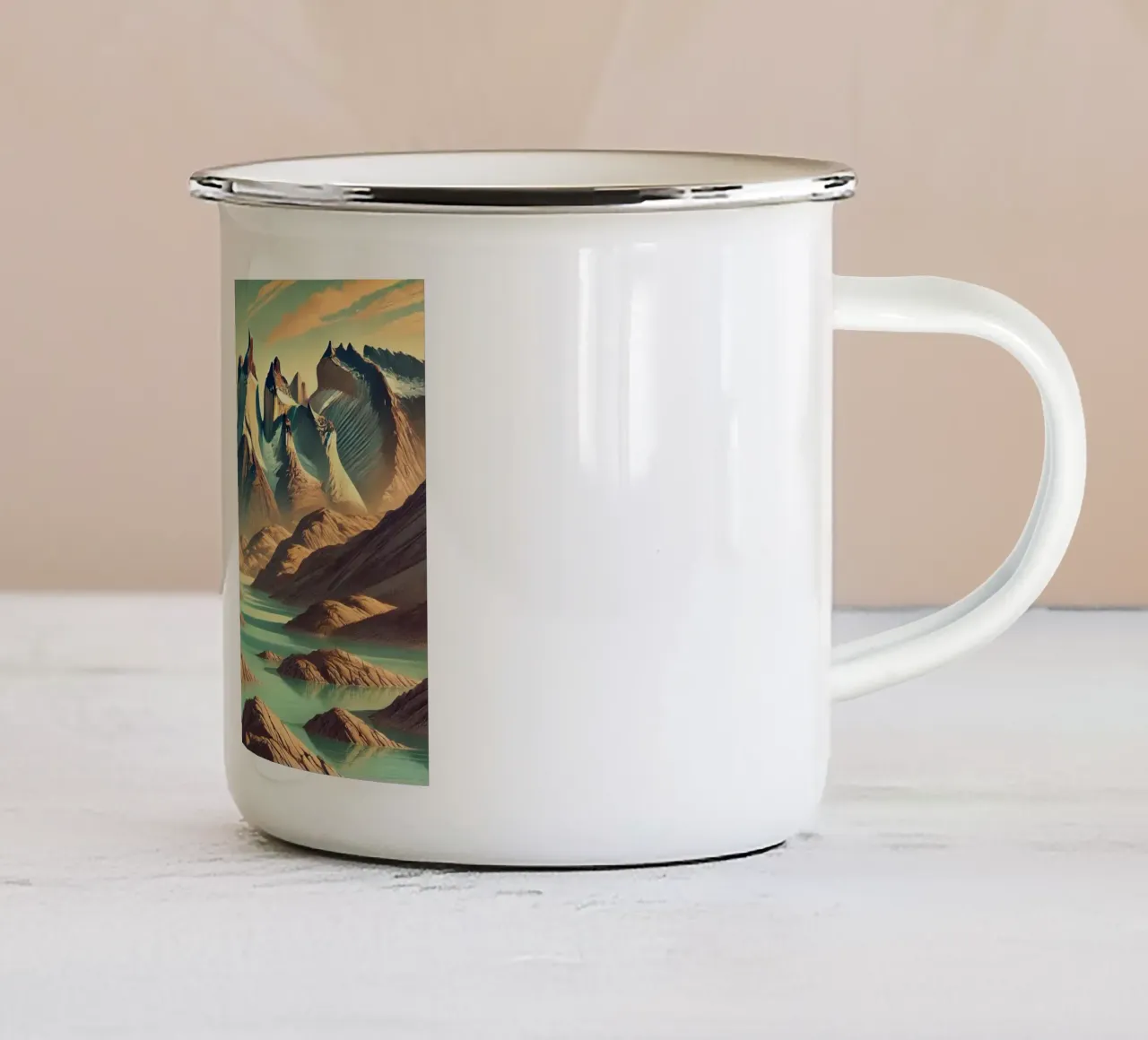 Poster d'epoca del Cile, Torres del Paine tazza in smalto da Wanderlust Vibes