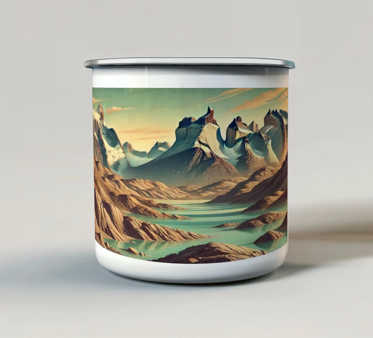 Poster d'epoca del Cile, Torres del Paine tazza in smalto da Wanderlust Vibes