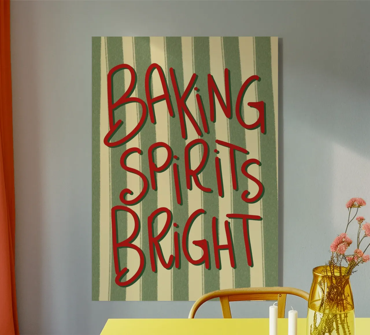 Baking Spirits Luminoso retro tipografia a righe Natale Pos plexiglass da postaprinta