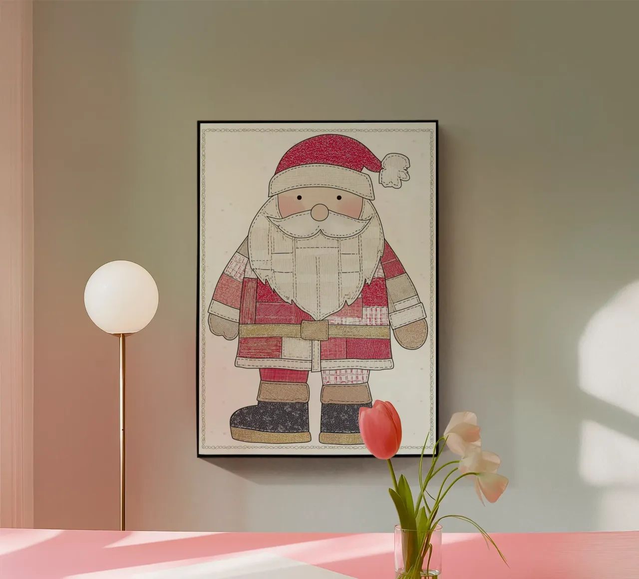 Patchwork trapuntato Babbo Natale Rustic Folk Art Christmas Post plexiglass da postaprinta