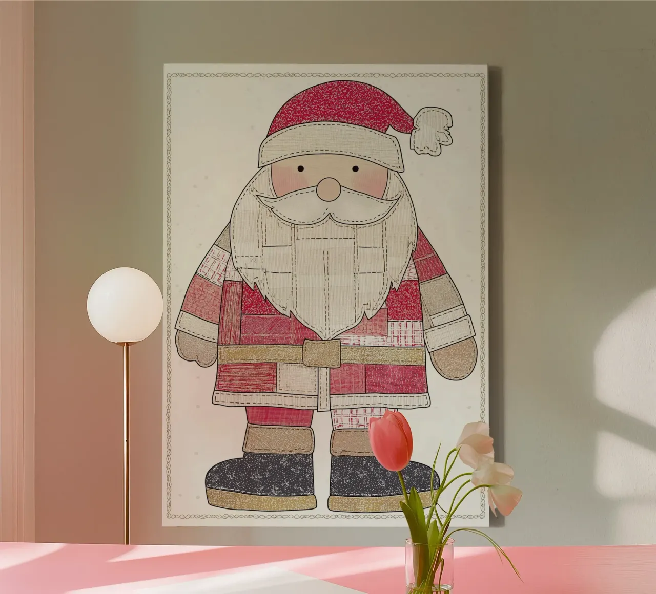 Patchwork trapuntato Babbo Natale Rustic Folk Art Christmas Post tela da postaprinta