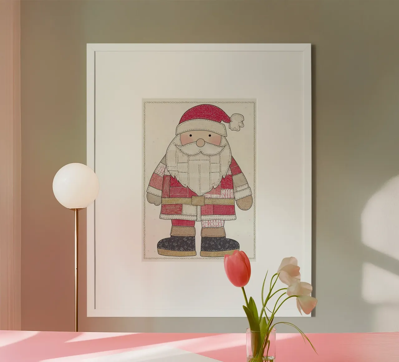 Patchwork trapuntato Babbo Natale Rustic Folk Art Christmas Post poster da postaprinta
