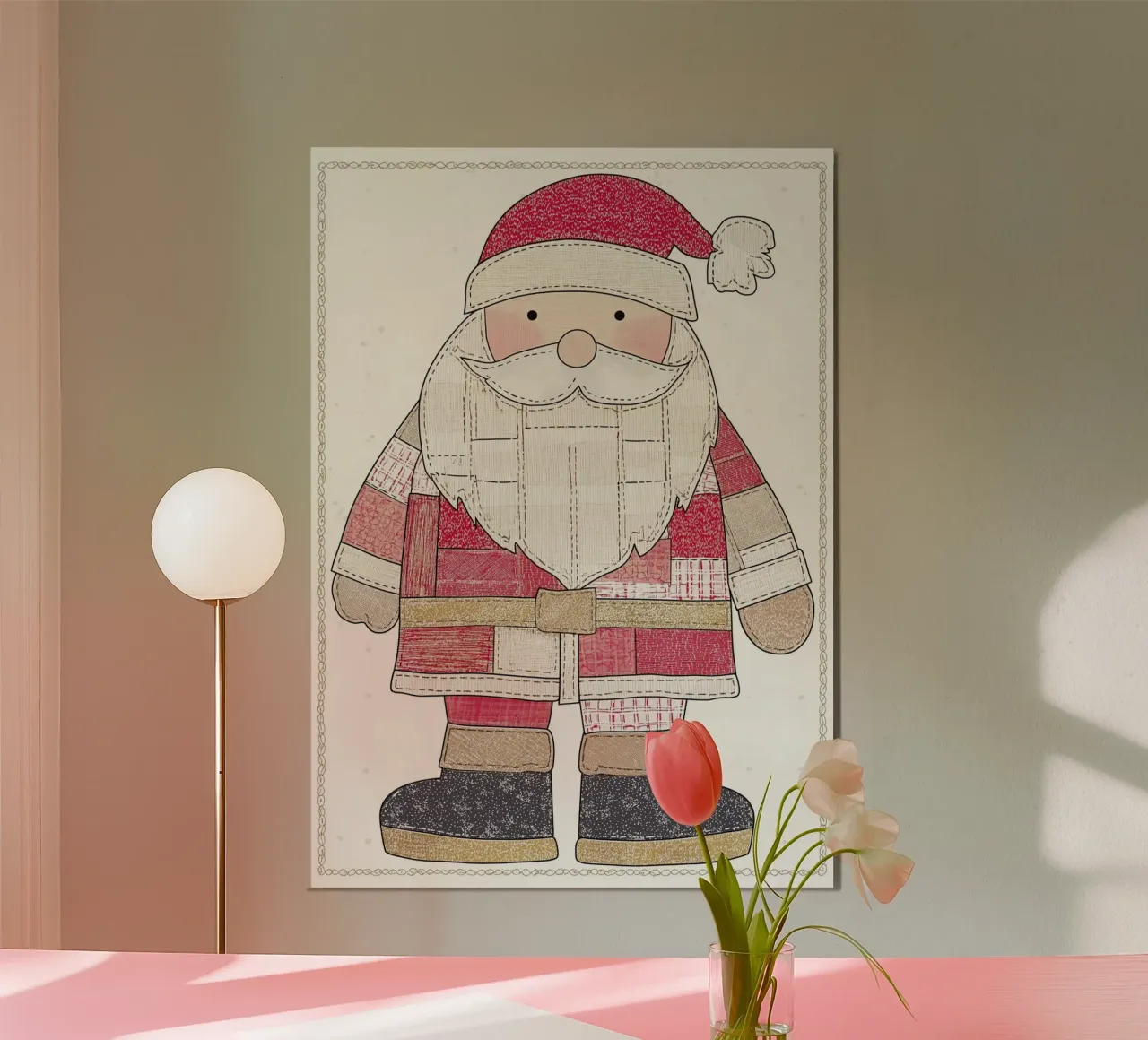 Patchwork trapuntato Babbo Natale Rustic Folk Art Christmas Post poster da postaprinta