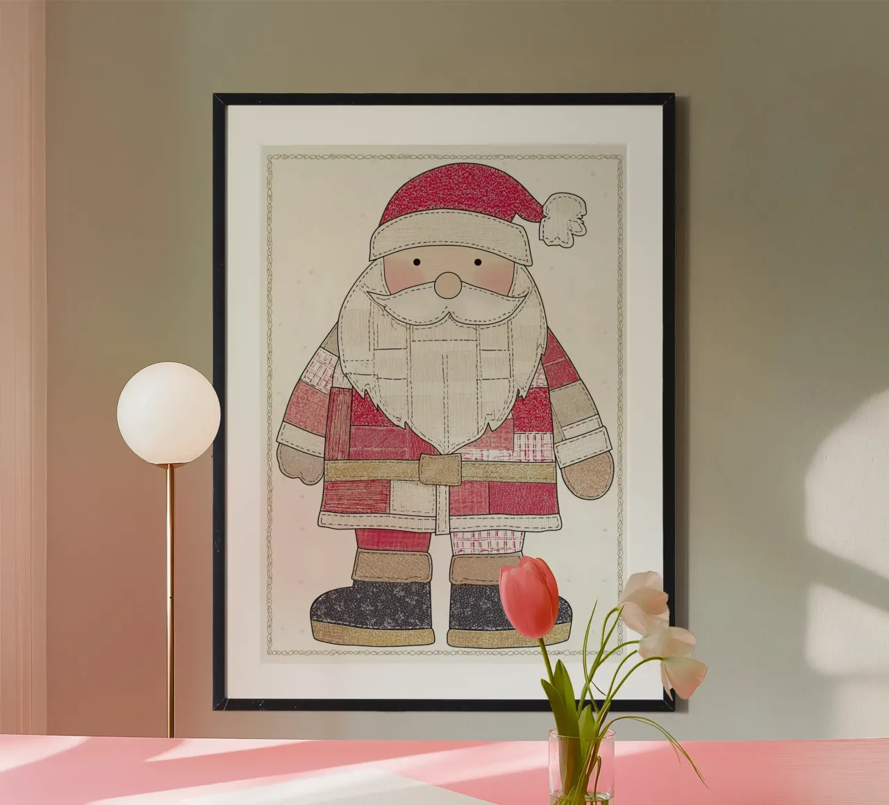 Patchwork trapuntato Babbo Natale Rustic Folk Art Christmas Post poster da postaprinta