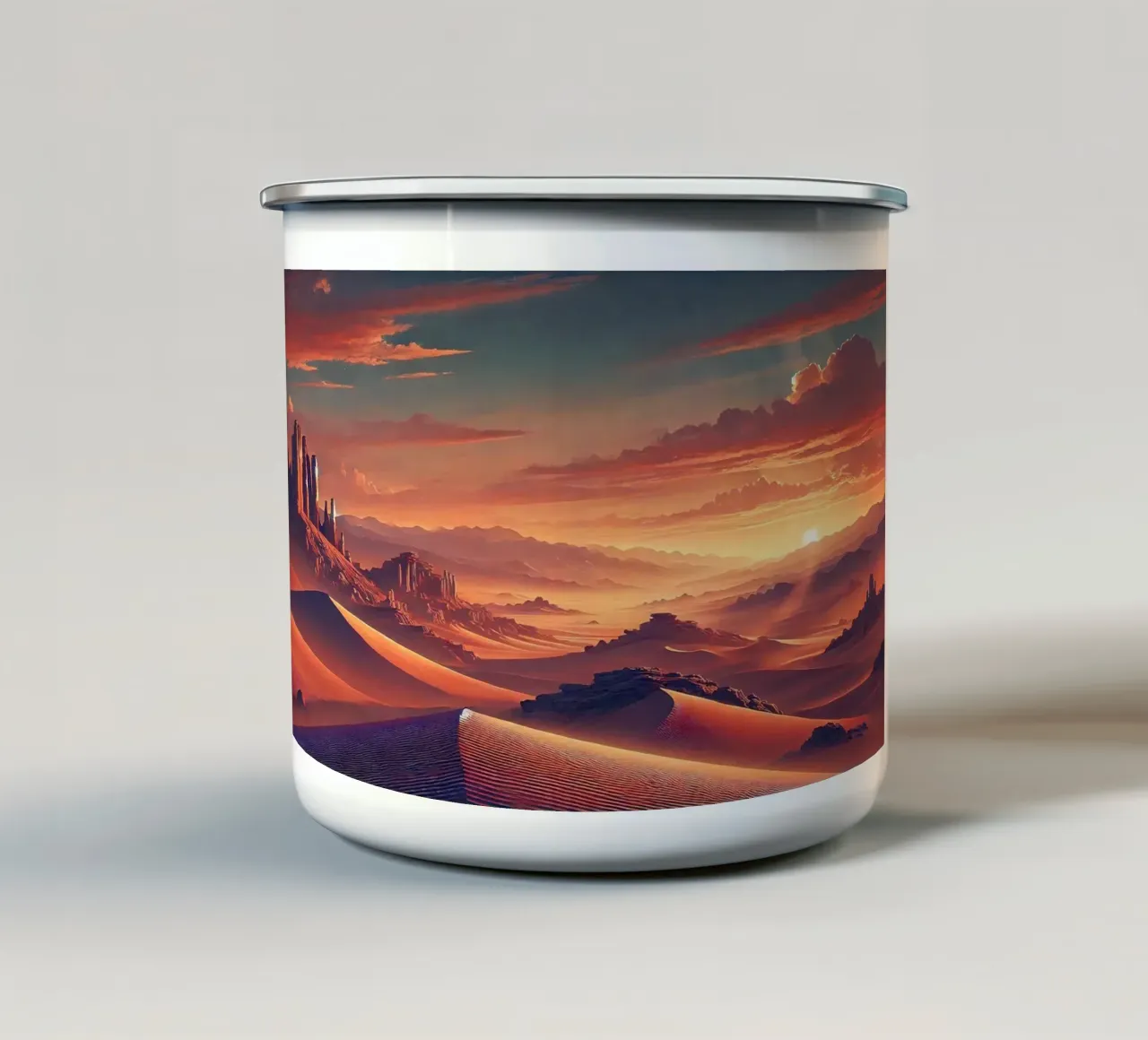 Poster d'epoca del Cile, tramonto nel deserto di Atacama tazza in smalto da Wanderlust Vibes