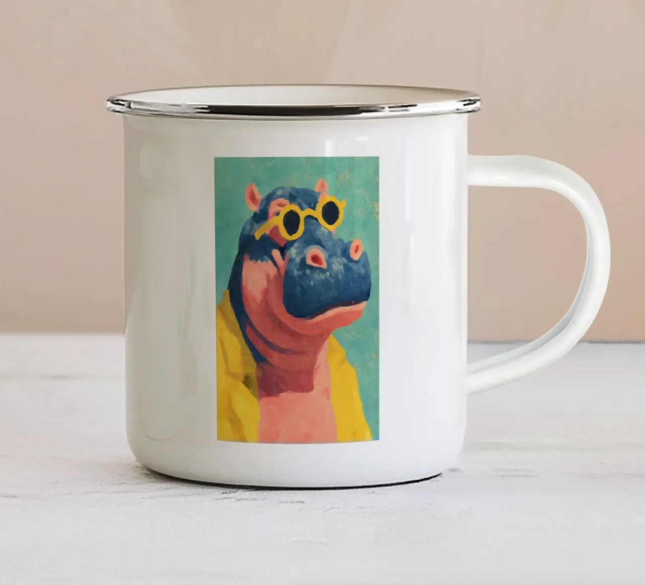 Cool Hippo with Sunglasses Painting (ippopotamo con occhiali da sole) tazza in smalto da Tory