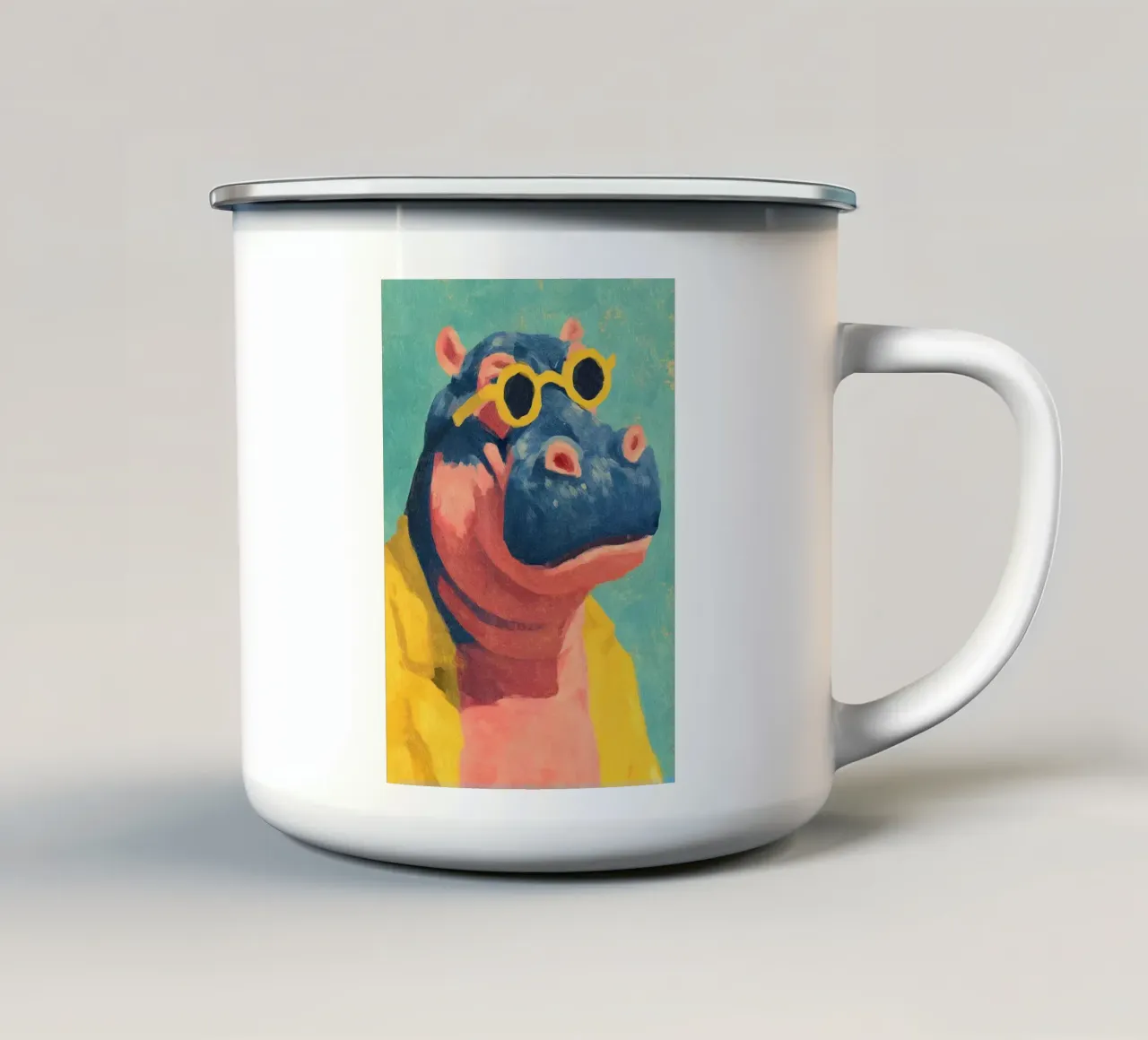 Cool Hippo with Sunglasses Painting (ippopotamo con occhiali da sole) tazza in smalto da Tory