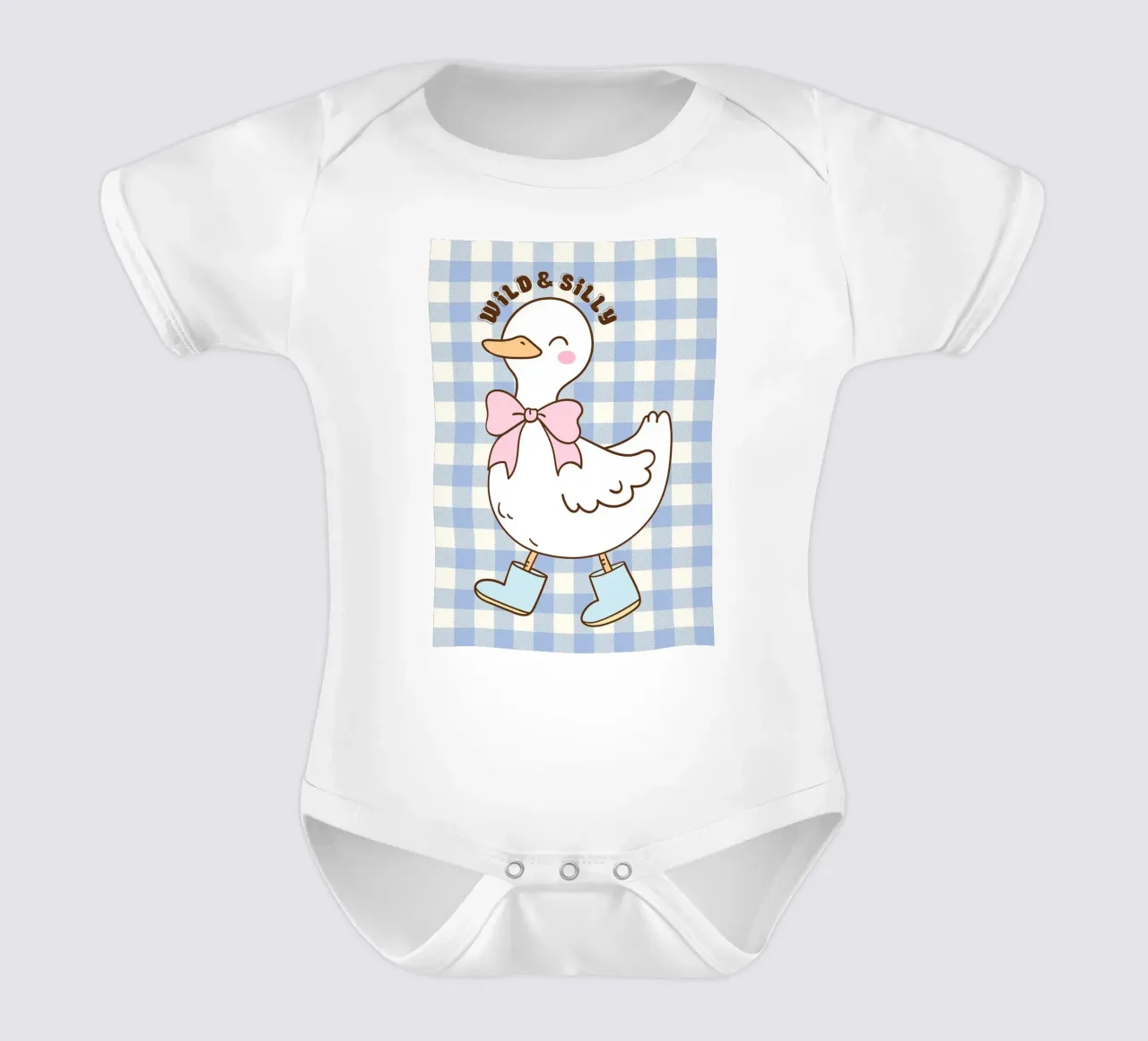 Illustration d'un canard mignon avec des bottes et un nœud body bébé de Tory
