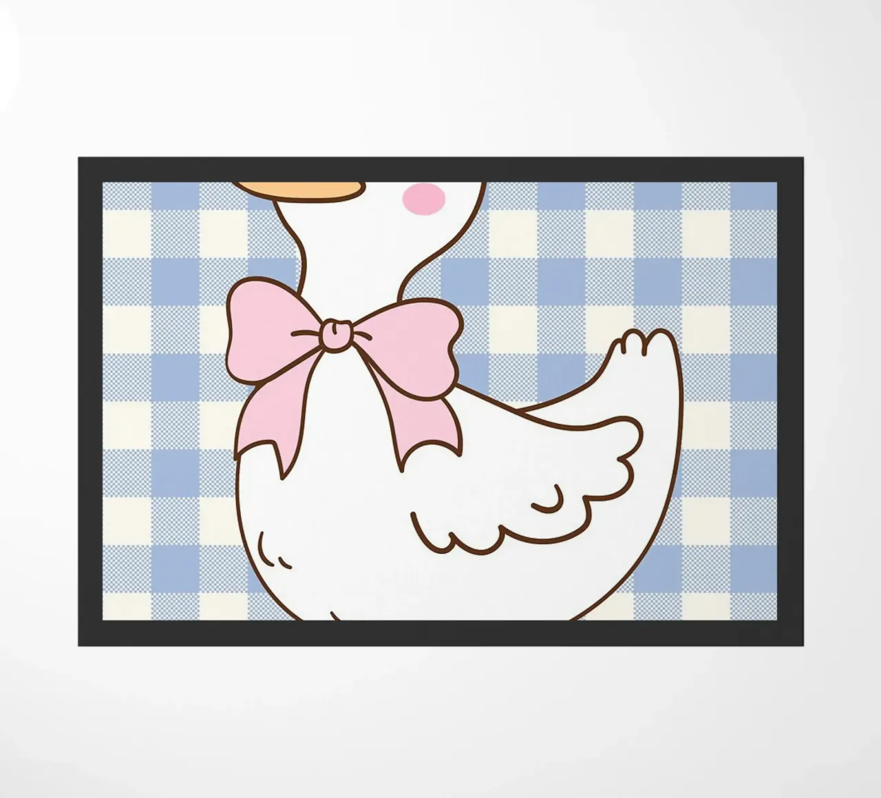 Simpática ilustración de un pato con botas y lazo felpudo de Tory