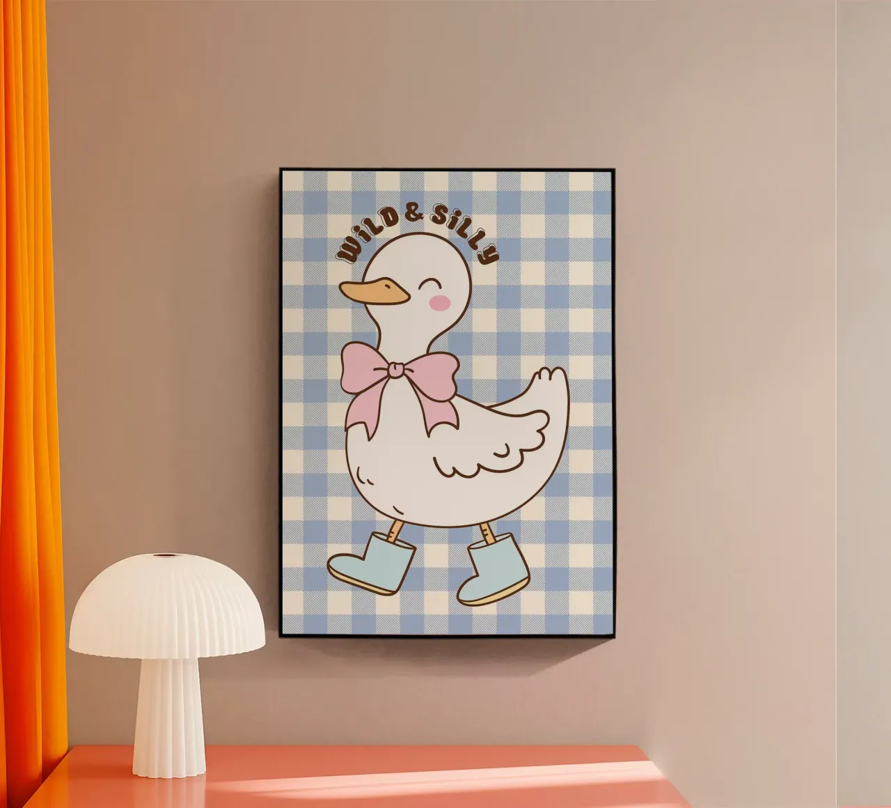 Simpática ilustración de un pato con botas y lazo metacrilato de Tory