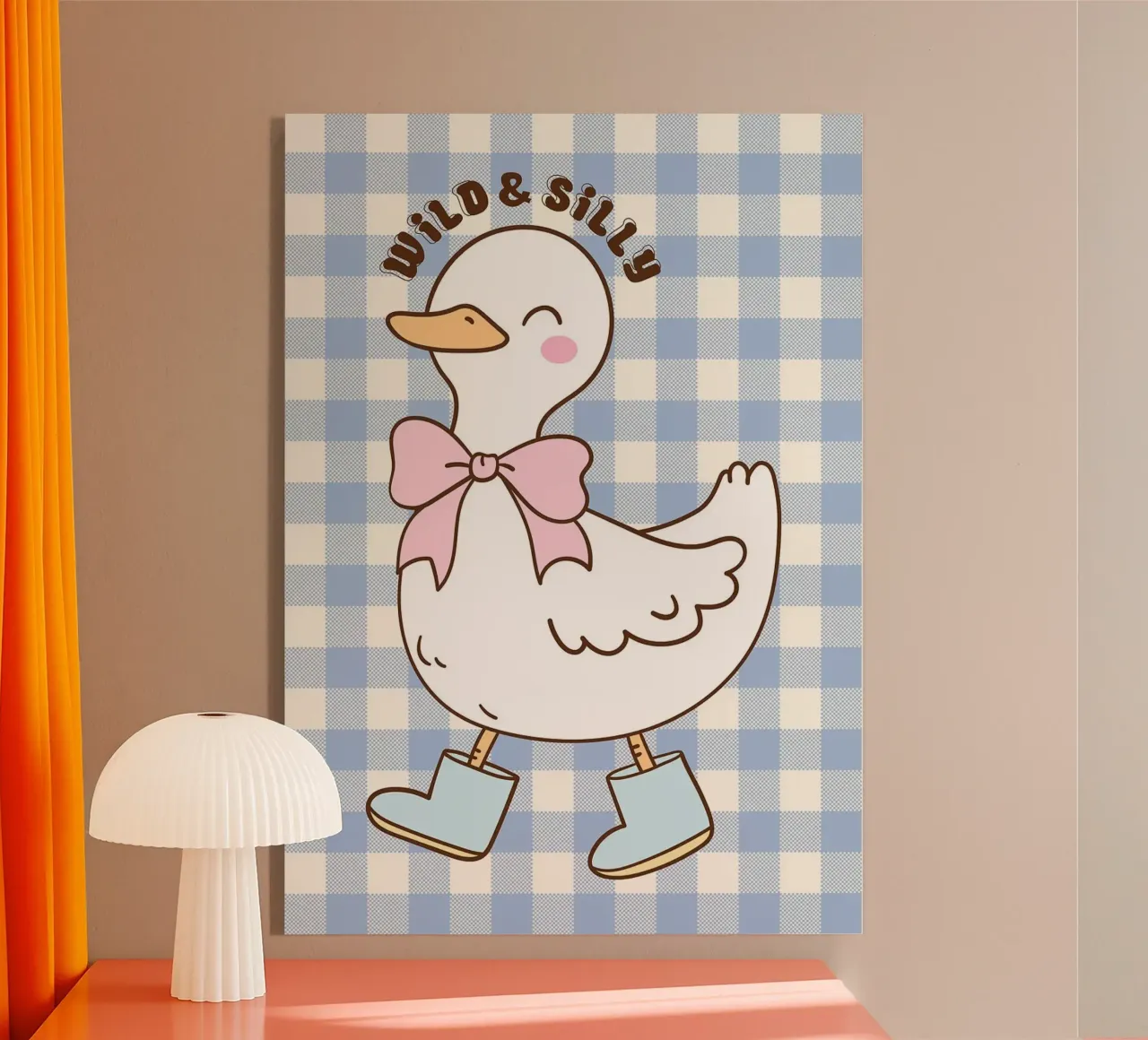 Simpática ilustración de un pato con botas y lazo metacrilato de Tory