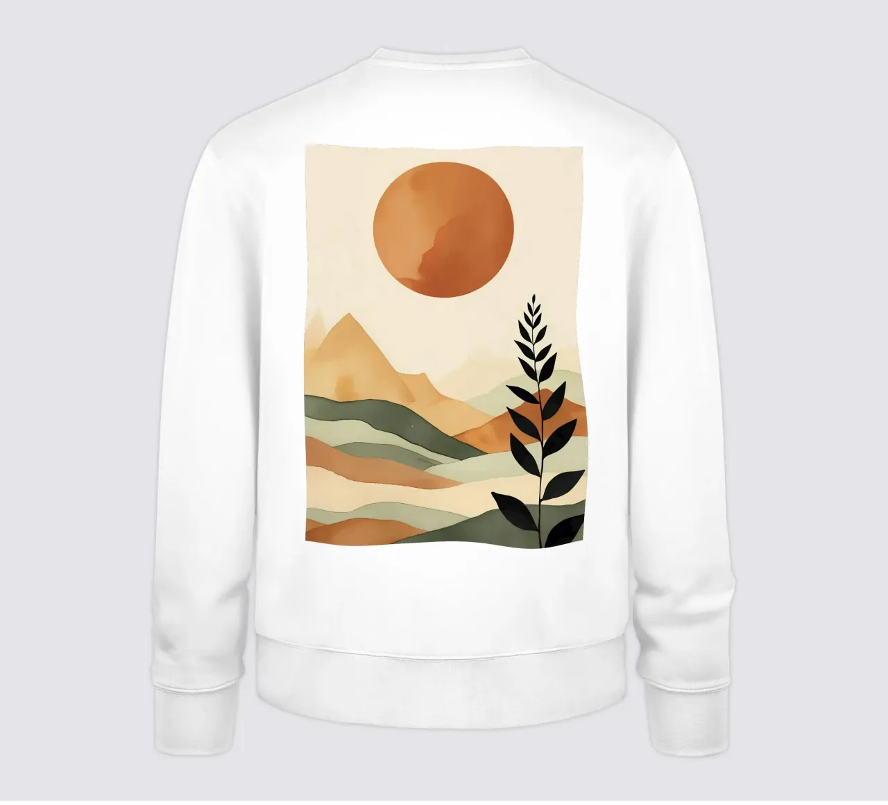 Paesaggio minimalista con sole e silhouette botanica felpa da Bloom And Brush