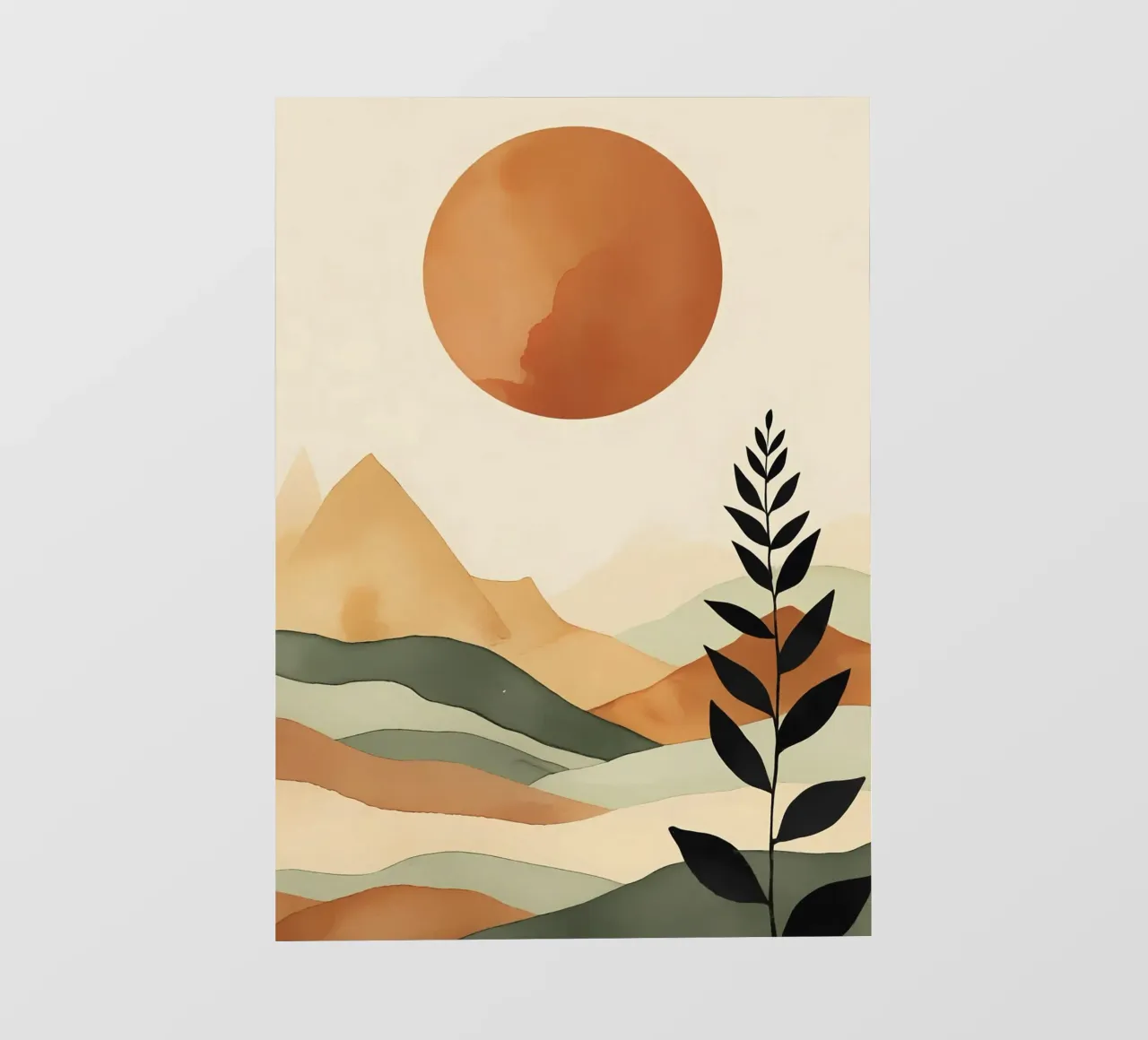 Paesaggio minimalista con sole e silhouette botanica telo in pvc da Bloom And Brush