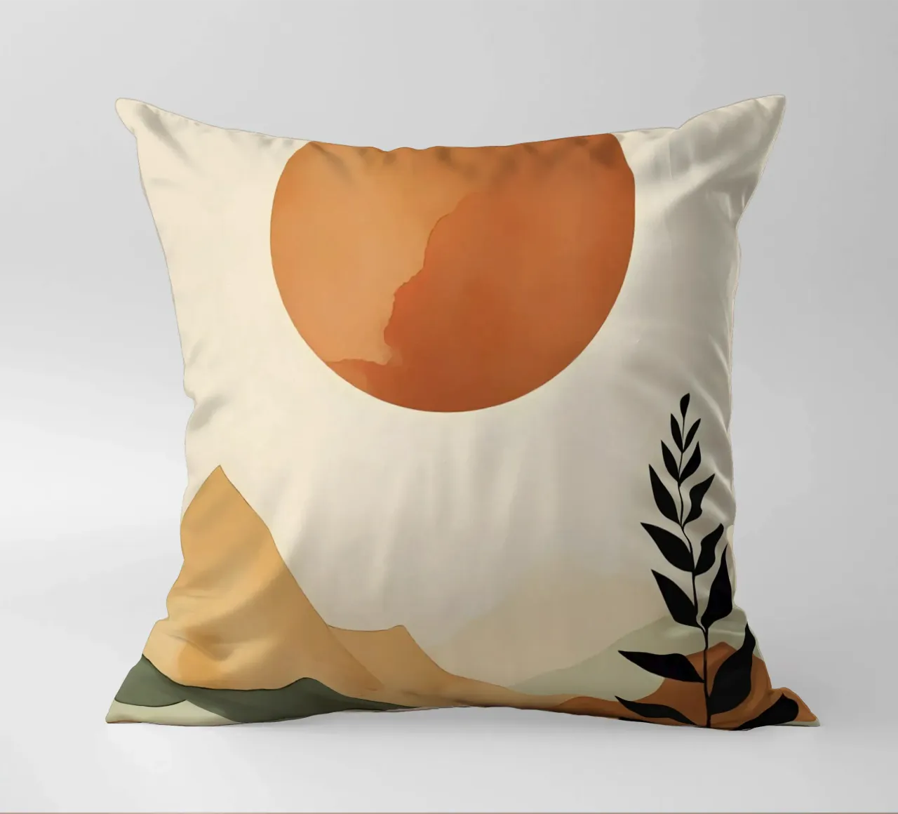 Paesaggio minimalista con sole e silhouette botanica cuscino da Bloom And Brush