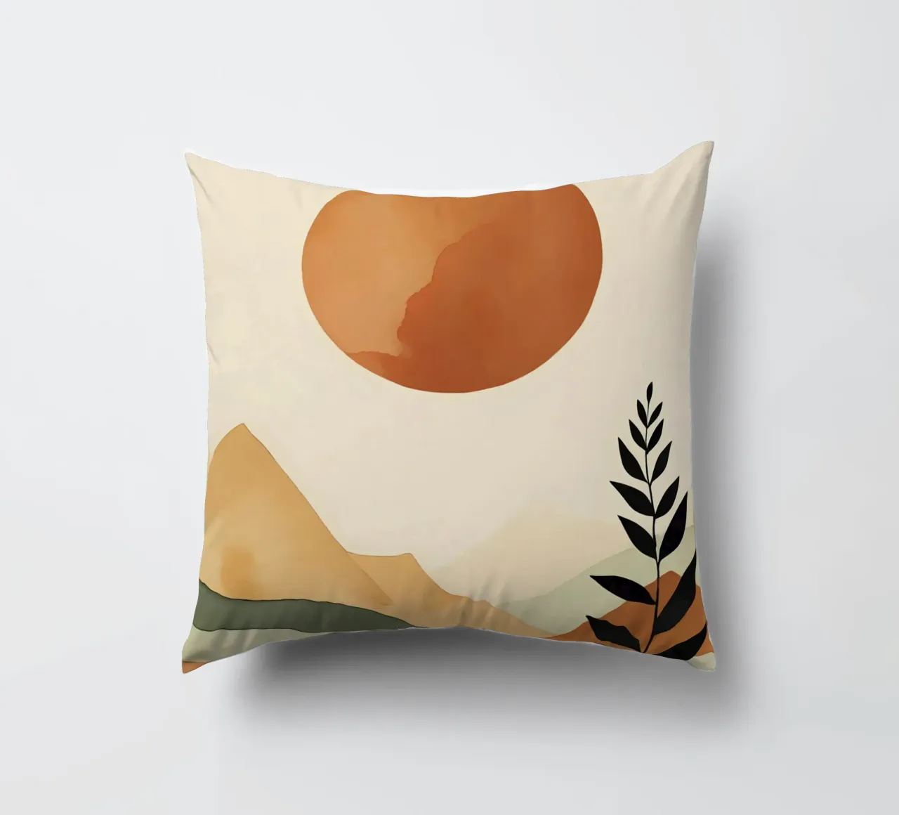 Paesaggio minimalista con sole e silhouette botanica cuscino da Bloom And Brush