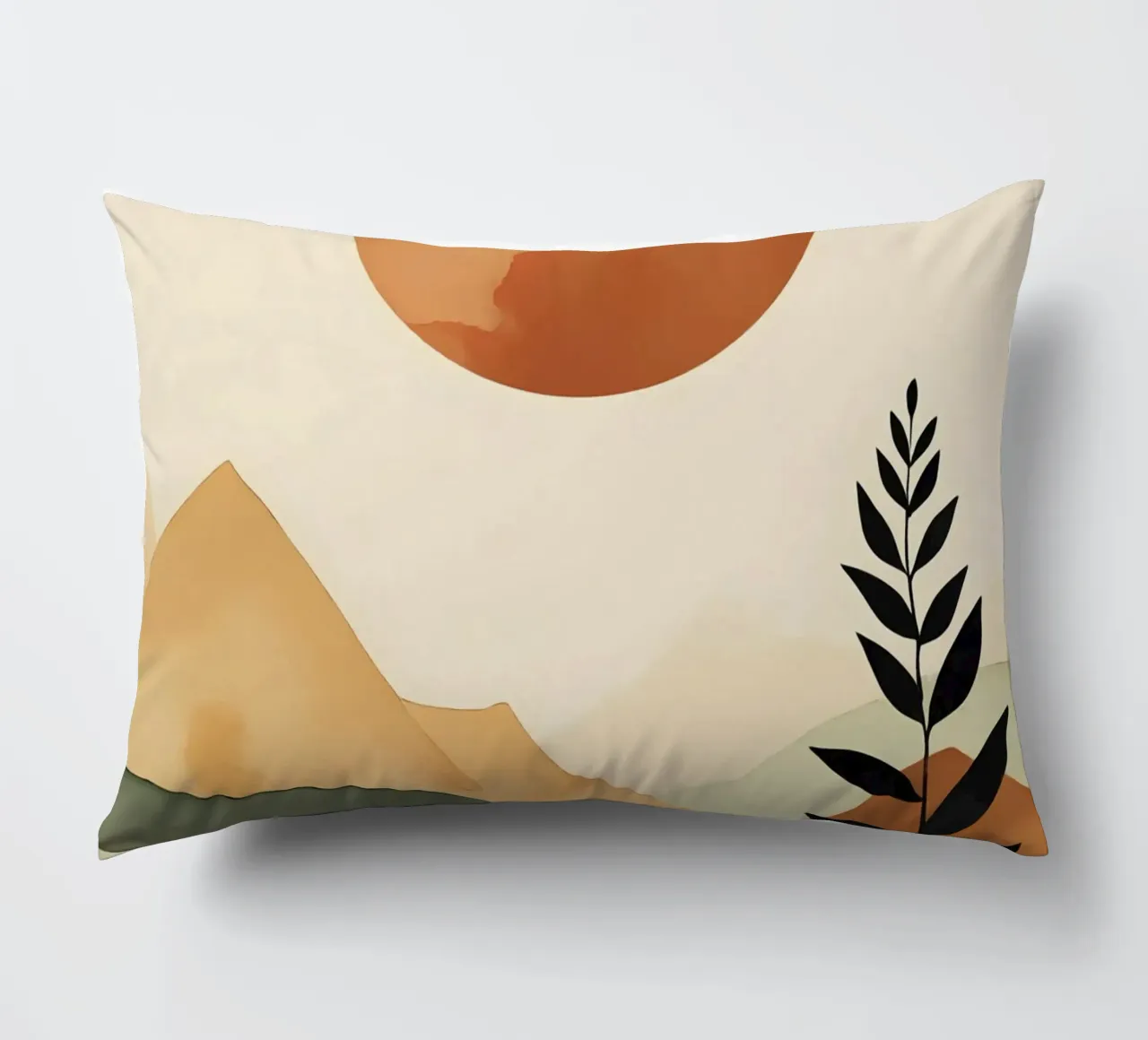 Paesaggio minimalista con sole e silhouette botanica cuscino da Bloom And Brush