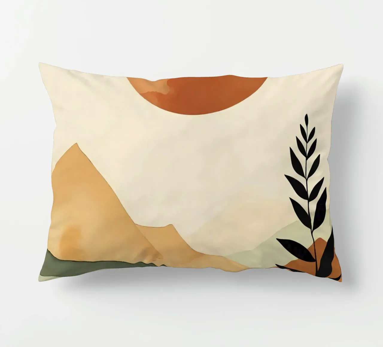 Paesaggio minimalista con sole e silhouette botanica cuscino da Bloom And Brush
