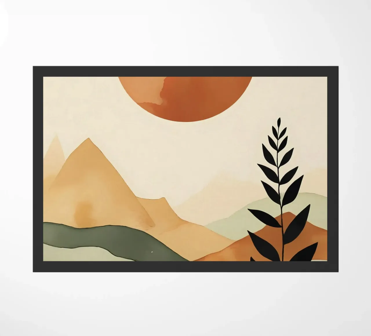 Paesaggio minimalista con sole e silhouette botanica zerbino da Bloom And Brush