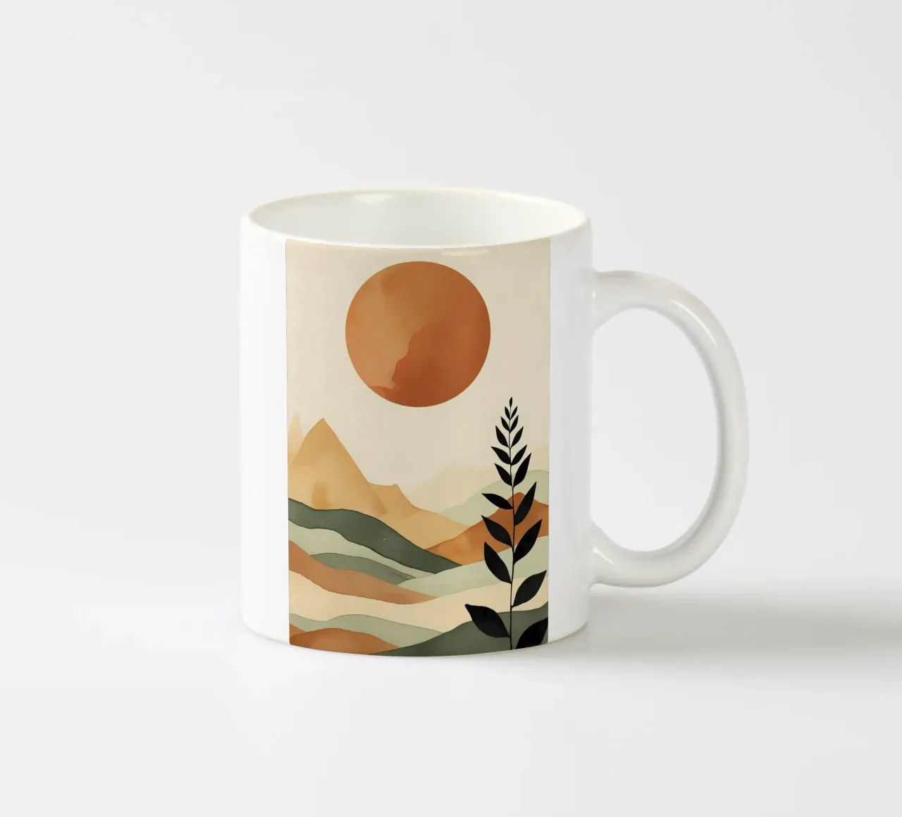 Paesaggio minimalista con sole e silhouette botanica tazza in ceramica da Bloom And Brush