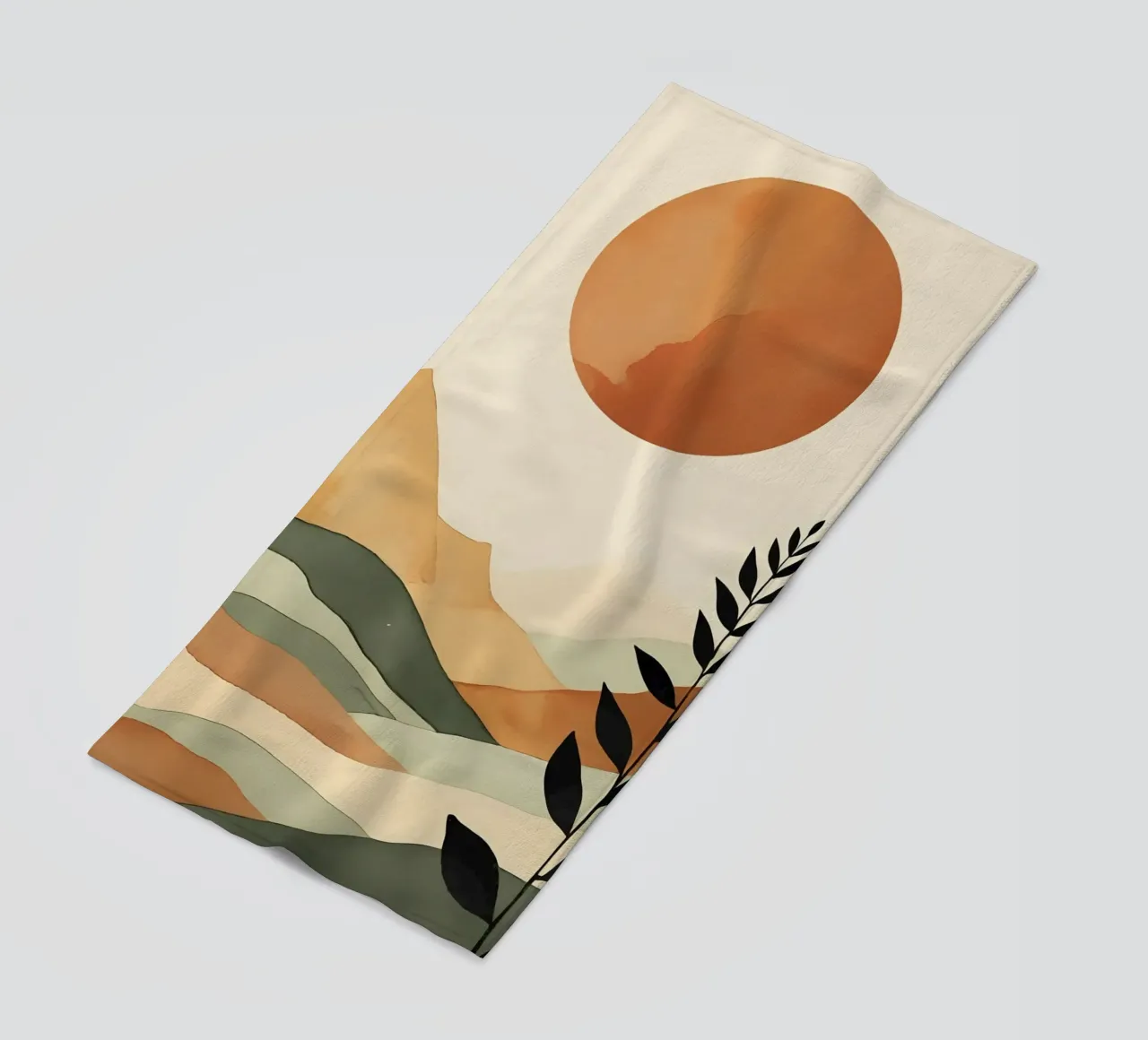 Paesaggio minimalista con sole e silhouette botanica telo mare da Bloom And Brush