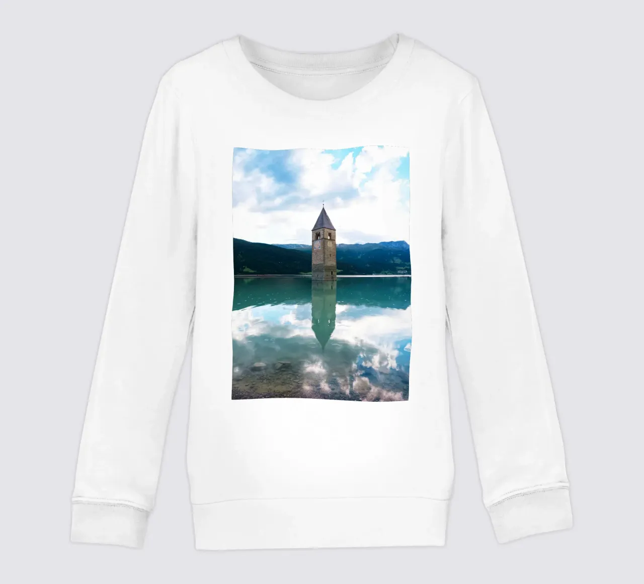 Kirchturm im Reschensee felpa bambino da Fjöllart