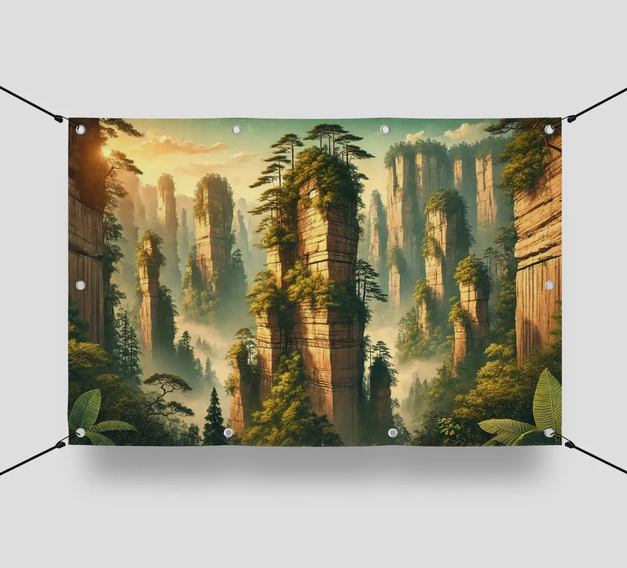 Poster d'epoca Cina, pilastri di pietra di Zhangjiajie telo in pvc da Wanderlust Vibes