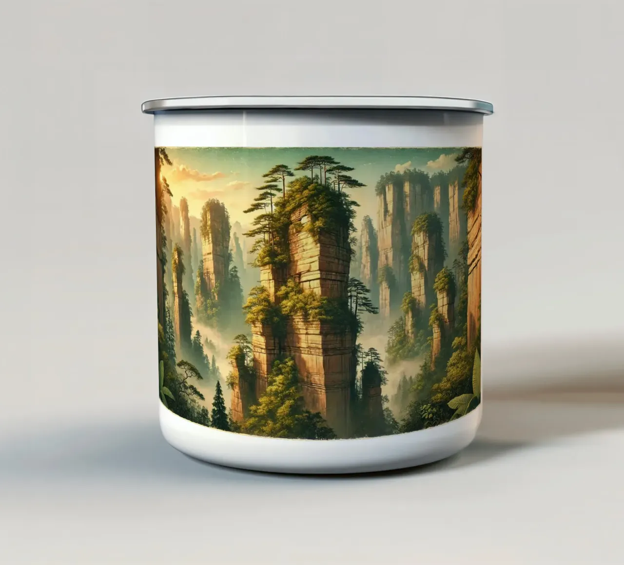 Poster d'epoca Cina, pilastri di pietra di Zhangjiajie tazza in smalto da Wanderlust Vibes