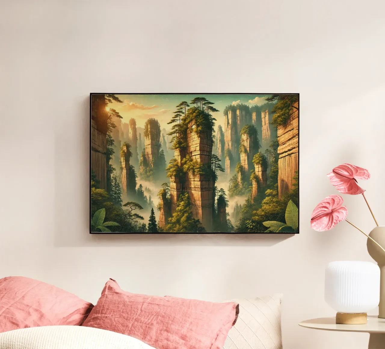 Poster d'epoca Cina, pilastri di pietra di Zhangjiajie plexiglass da Wanderlust Vibes