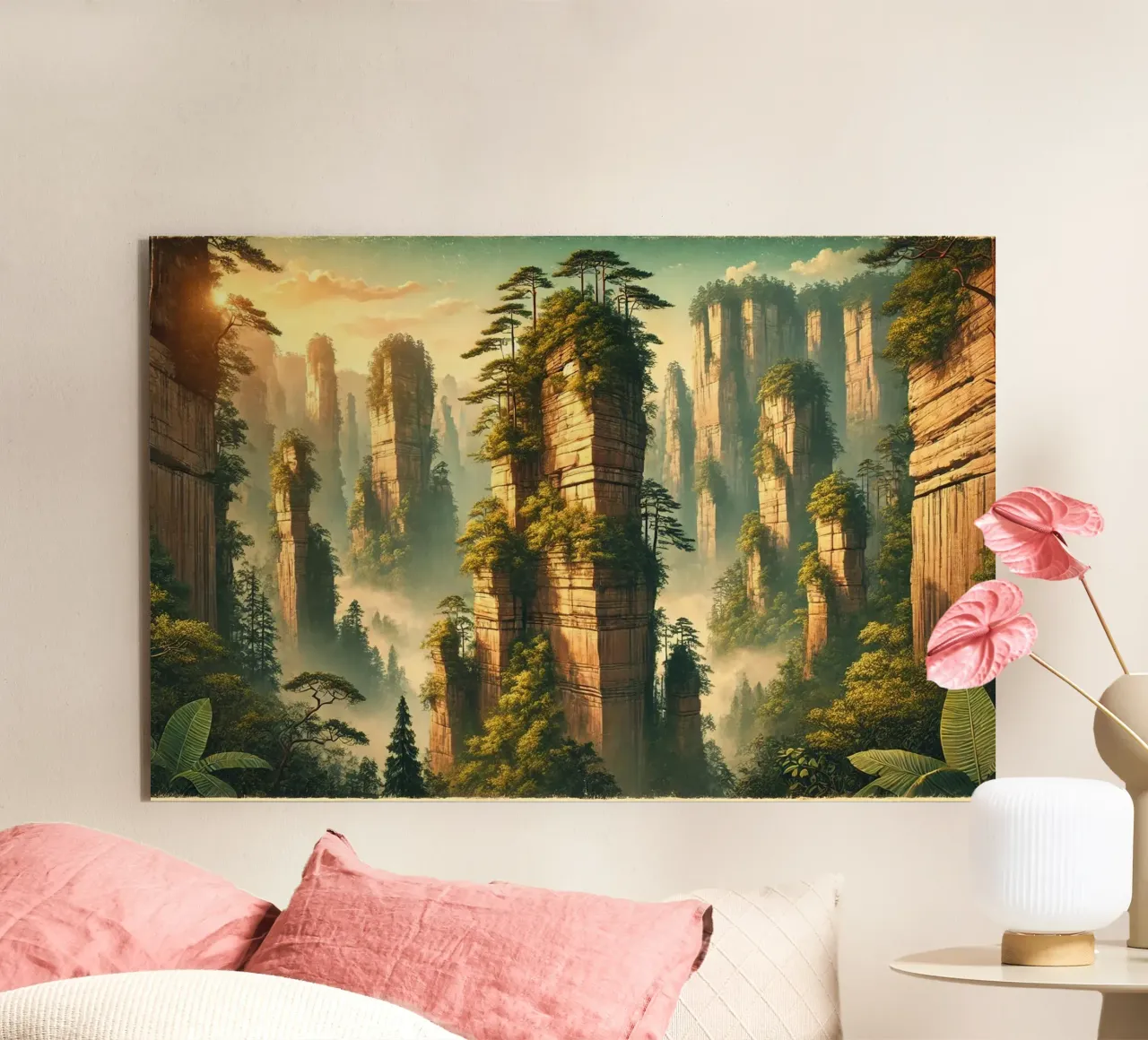 Poster d'epoca Cina, pilastri di pietra di Zhangjiajie alluminio dibond da Wanderlust Vibes
