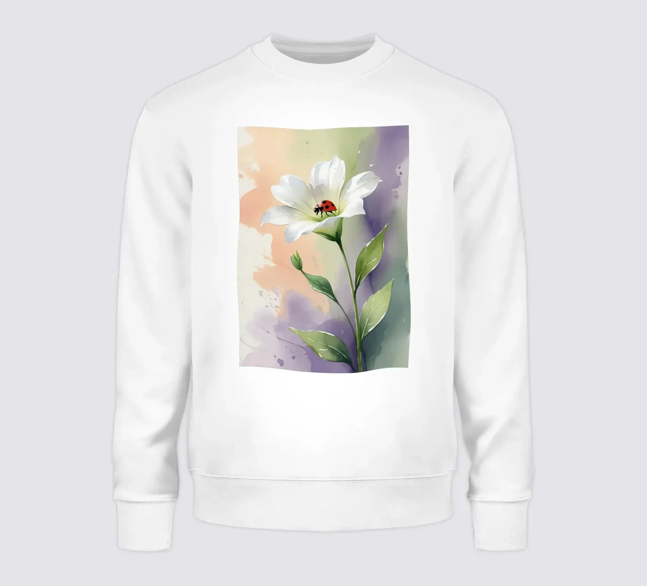 Giglio bianco con coccinella Poster acquerellato felpa da Bloom And Brush