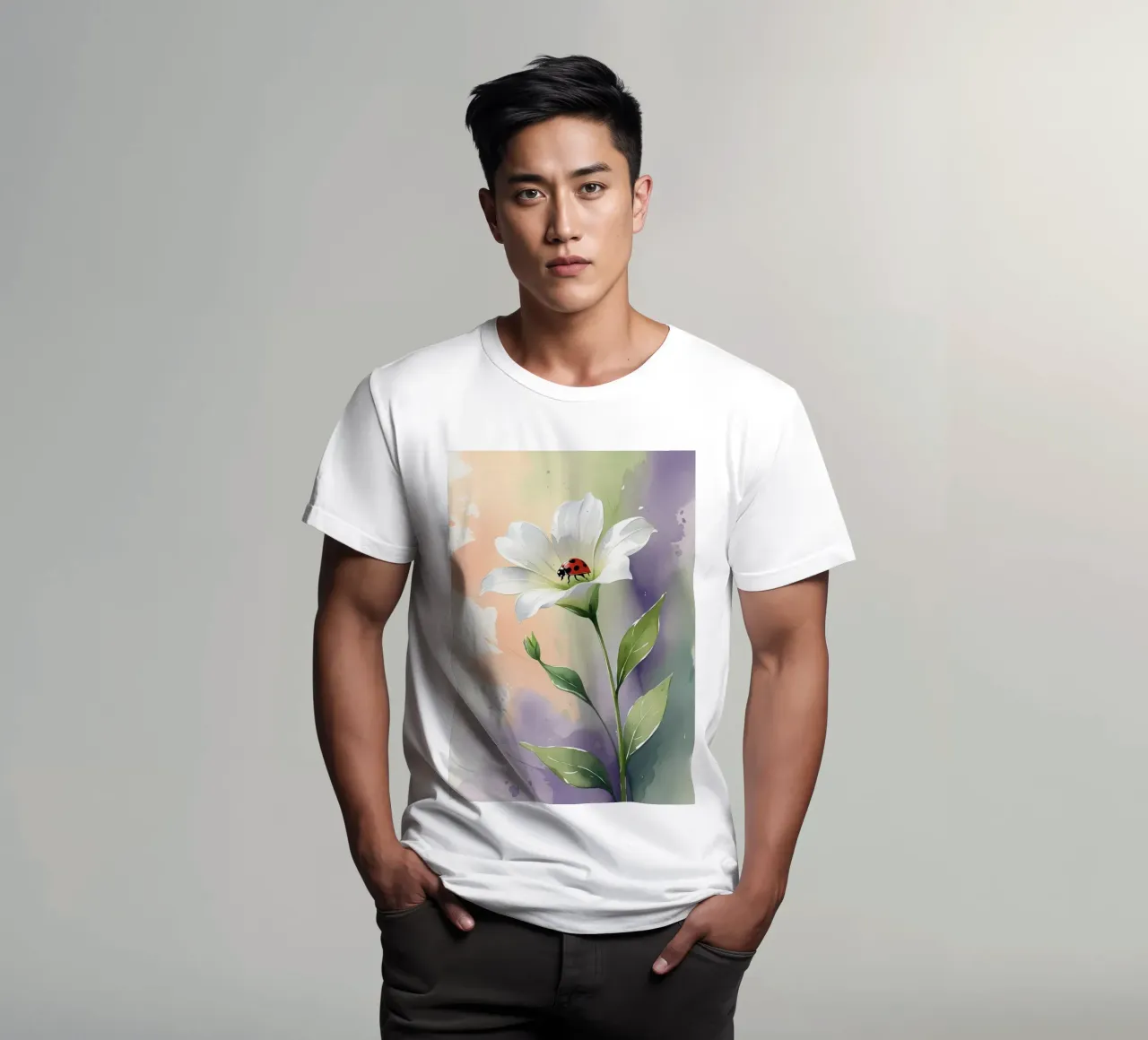 Giglio bianco con coccinella Poster acquerellato t-shirt da Bloom And Brush
