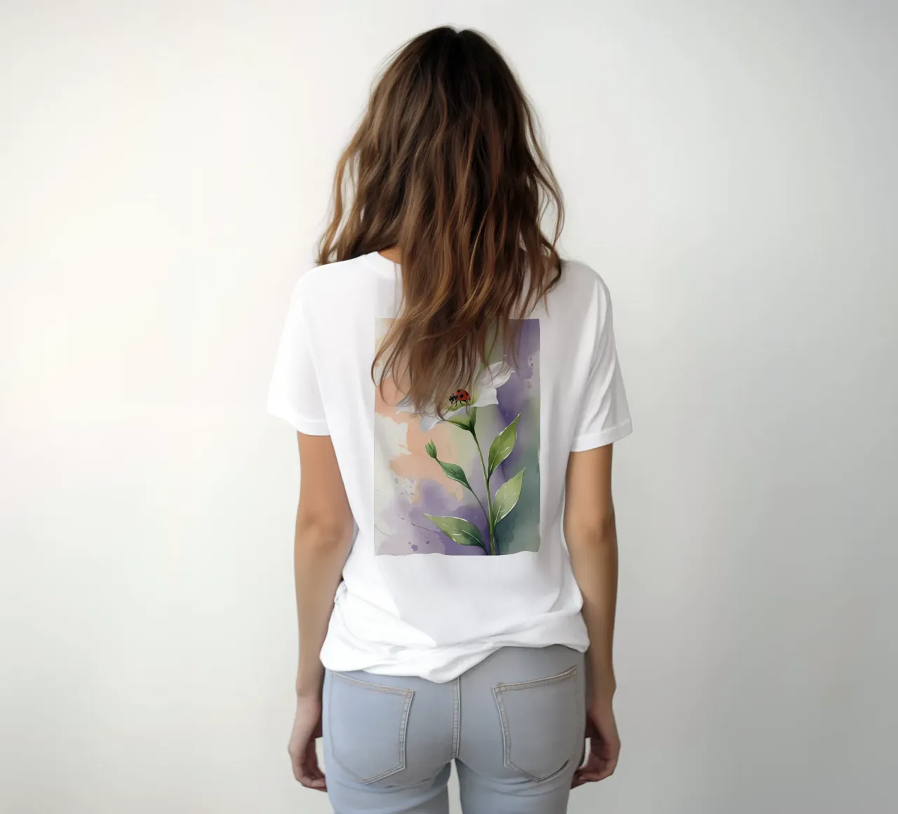 Giglio bianco con coccinella Poster acquerellato t-shirt da Bloom And Brush