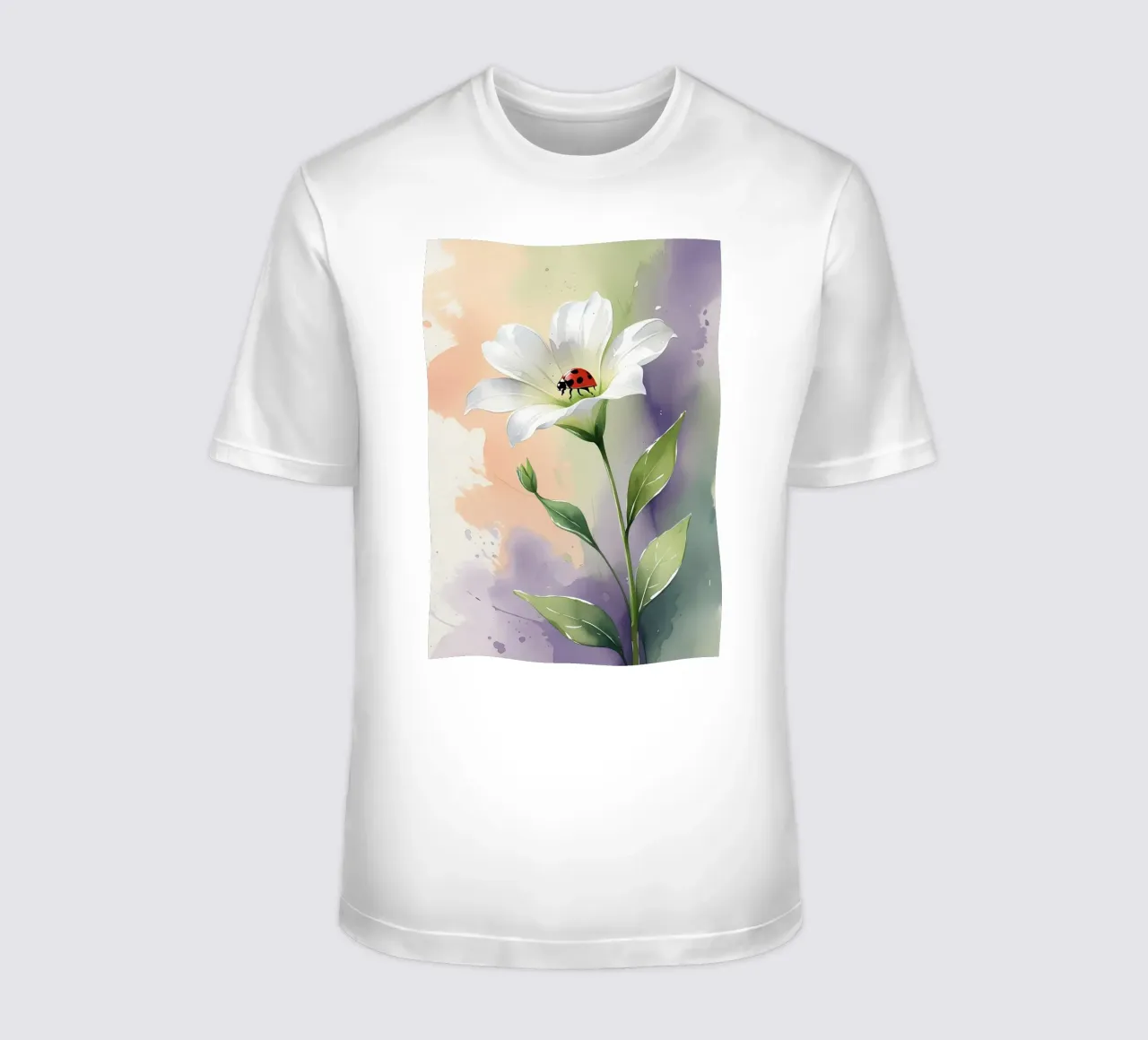 Giglio bianco con coccinella Poster acquerellato t-shirt da Bloom And Brush