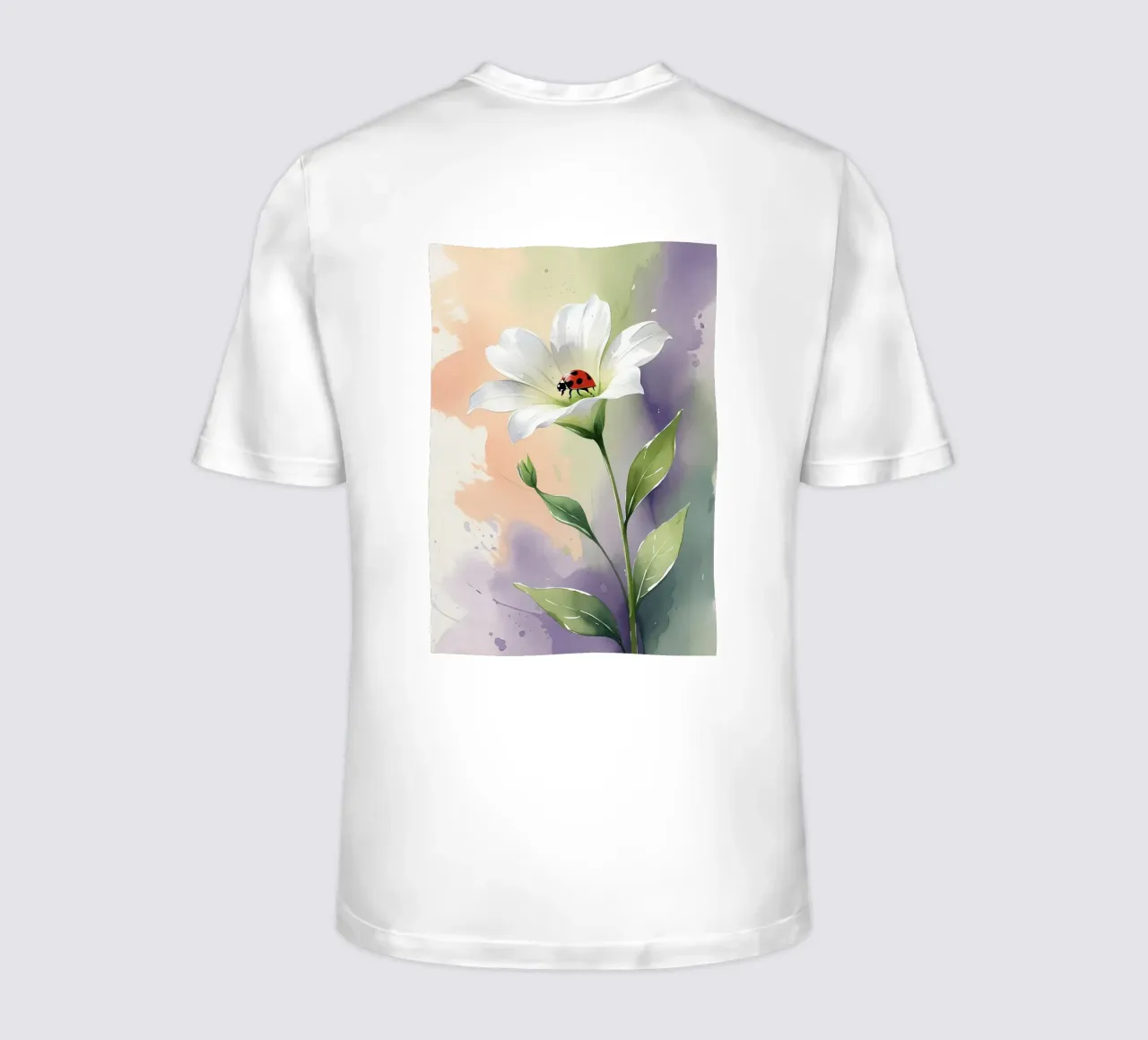 Giglio bianco con coccinella Poster acquerellato t-shirt da Bloom And Brush