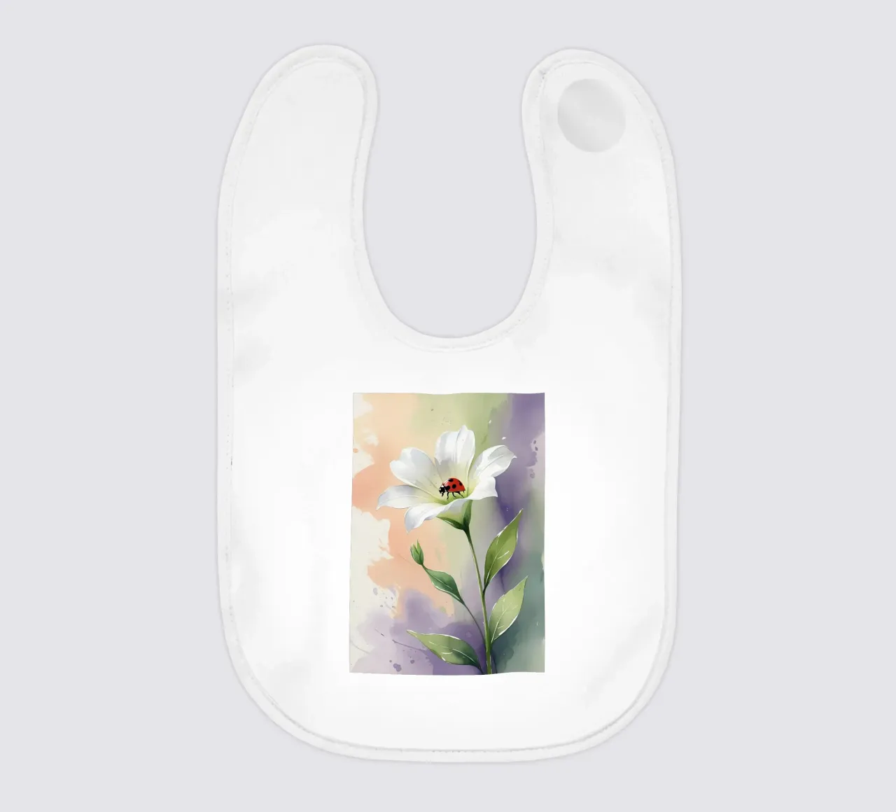 Giglio bianco con coccinella Poster acquerellato bavaglino da Bloom And Brush