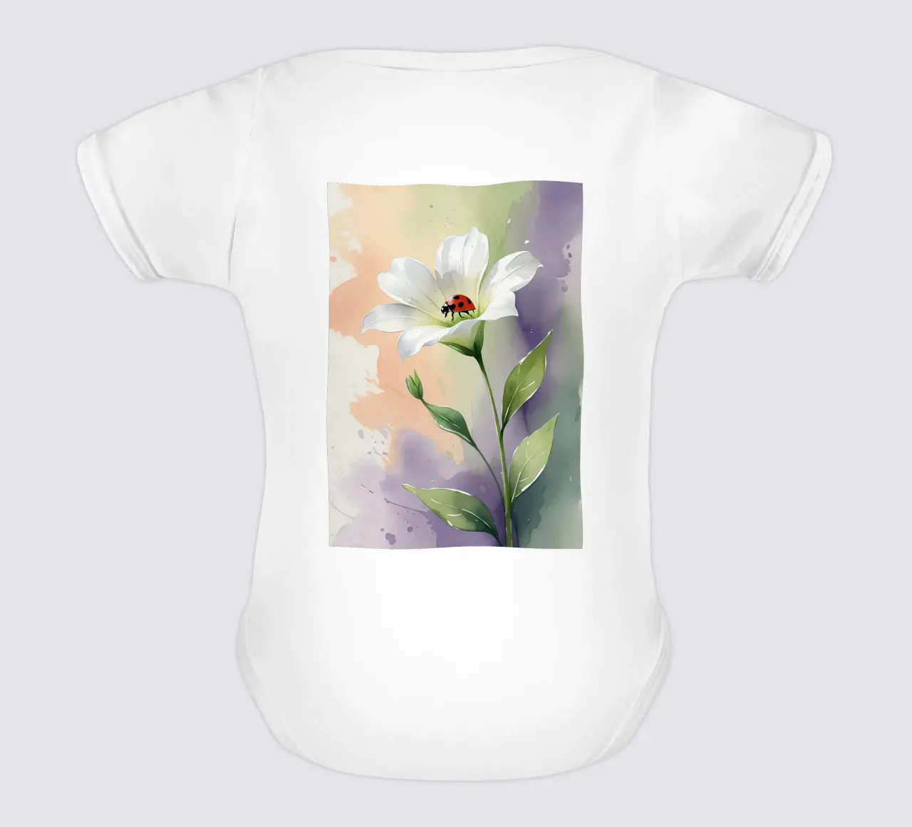 Giglio bianco con coccinella Poster acquerellato body neonato maniche corte da Bloom And Brush