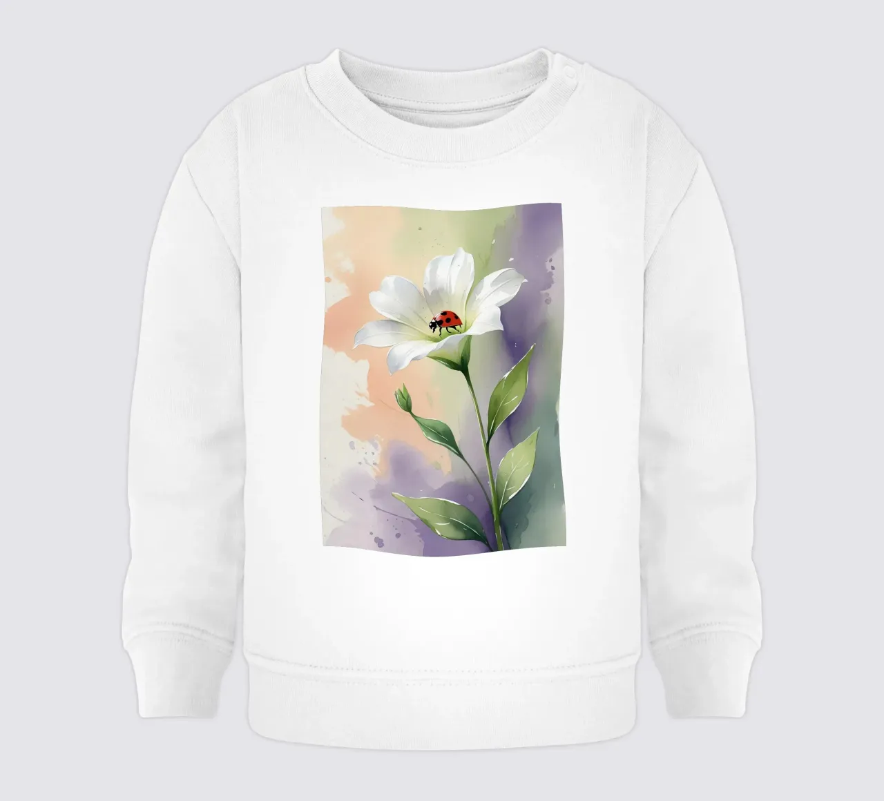 Giglio bianco con coccinella Poster acquerellato felpa neonato da Bloom And Brush