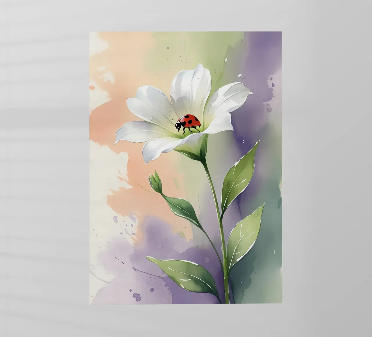 Giglio bianco con coccinella Poster acquerellato pellicola backlit da Bloom And Brush