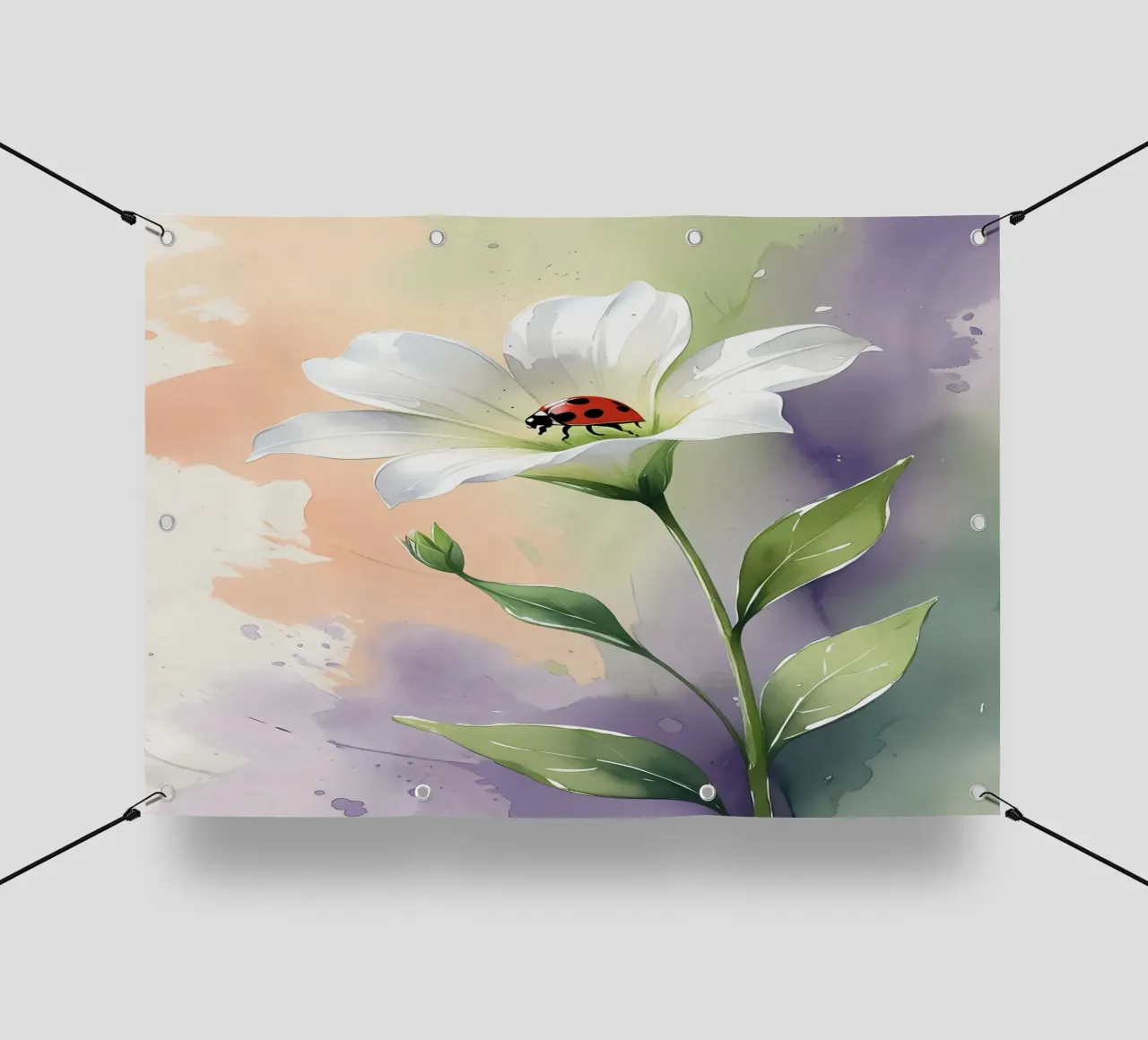 Giglio bianco con coccinella Poster acquerellato telo in pvc da Bloom And Brush