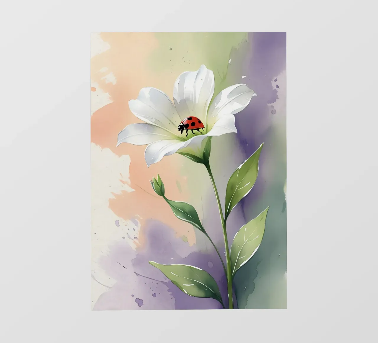 Giglio bianco con coccinella Poster acquerellato telo in pvc da Bloom And Brush