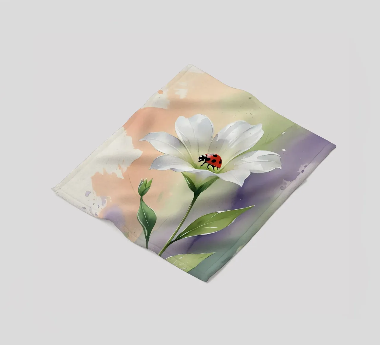 Giglio bianco con coccinella Poster acquerellato coperta in pile da Bloom And Brush